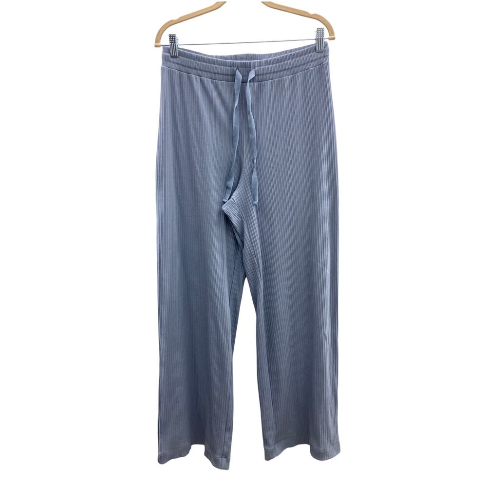 H&M Dusty Blue Pull On Wide Leg Drawstring Ribbed High Waist Stretch Lounge Pant